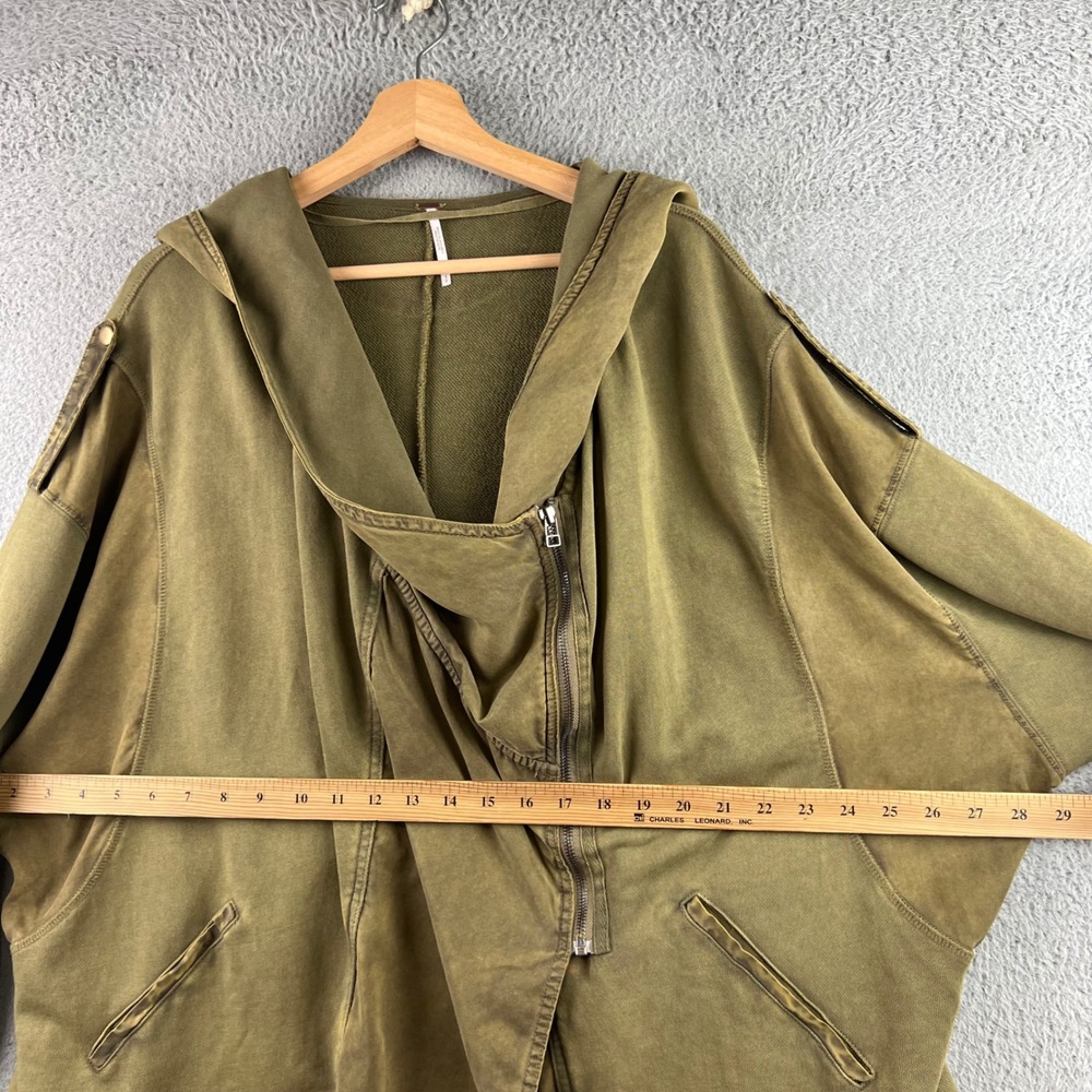 Free People Oversized Asymmetrical Zip Hoodie Jacket Olive Green Small - Picture 8 of 11